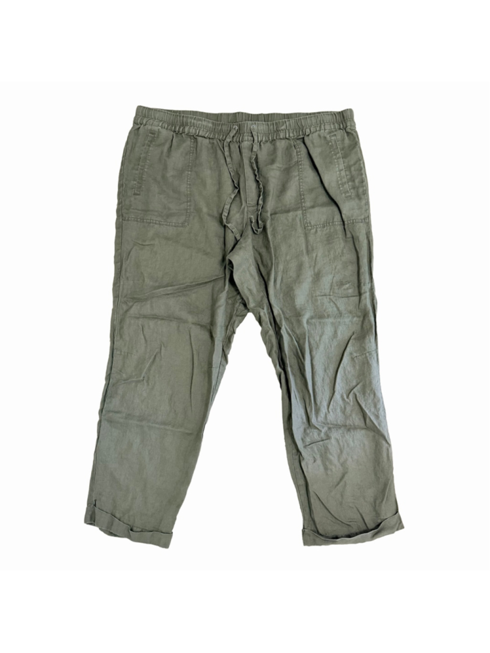 Lord & Taylor Green Linen Cropped Pants Women's Plus Size 2X